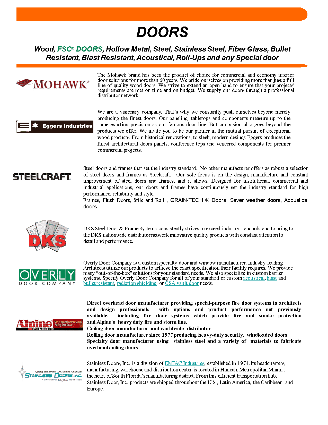 Door and Hardware Specialties Products Page